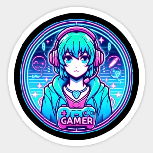 Neon gamer girl Manga style Sticker